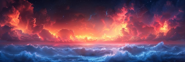 Zdjęcie nocna burza grzmotna oświetlająca kolorowe niebo generatywna sztuczna inteligencja