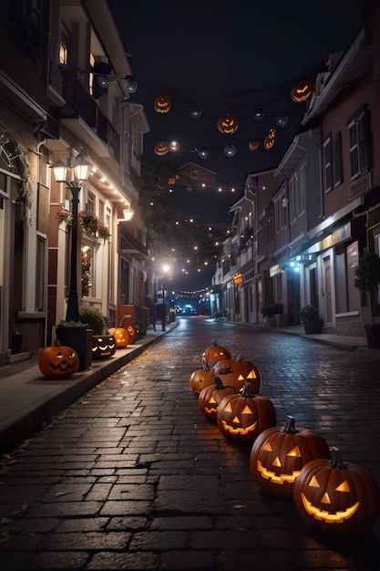 Nocna dekoracja miasta na Halloween