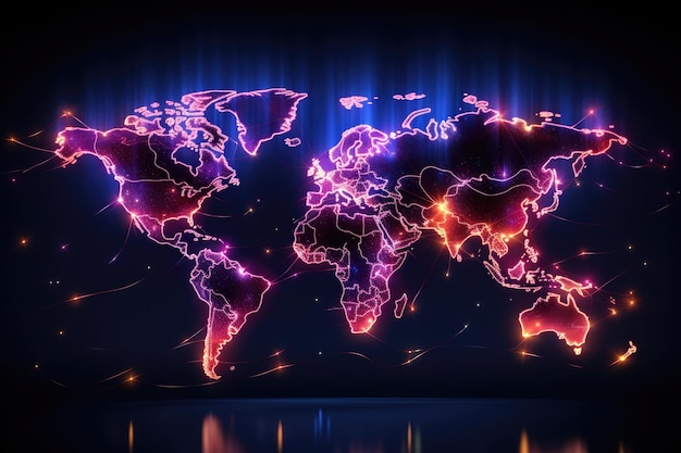 nocna mapa świata z neonami mapamundi