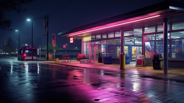 Zdjęcie nocna scena na stacji kinematograficzna jasny kolor żywy generatywny ai
