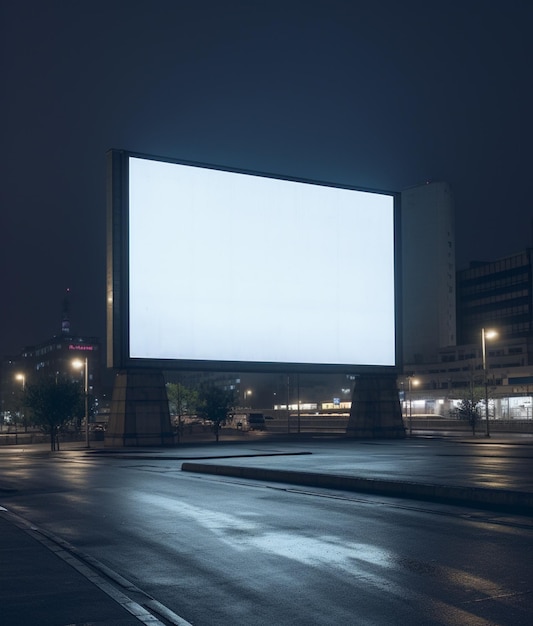 nocna scena pustego billboardu w mieście miejskim z budynkami w tle generatywny ai