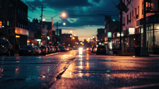 Nocna ulica miasta z zaparkowanymi samochodami