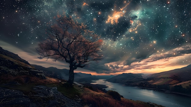 nocne gwiezdne niebo krajobraz tła