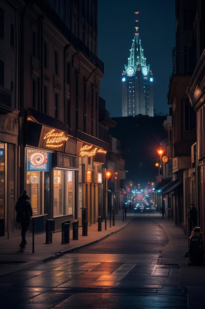 Nocne kinowe oświetlenie centrum miasta