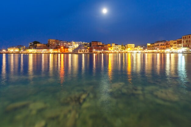 Nocne nabrzeże weneckie, Chania, Kreta