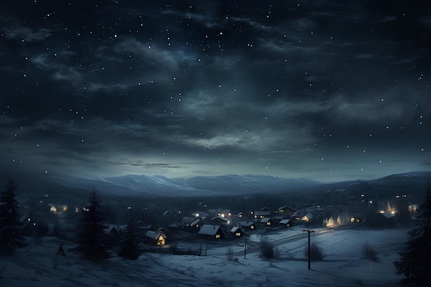 Zdjęcie nocne niebo ma duże krople śniegu