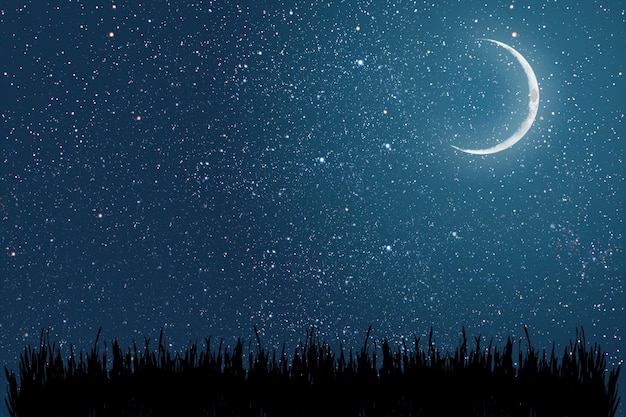 Nocne niebo w tle z elementami gwiazd i księżyca