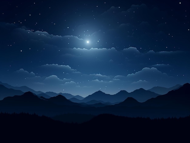 nocne niebo z górami i gwiazdami