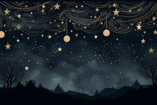 Zdjęcie nocne niebo z gwiazdami i drzewami