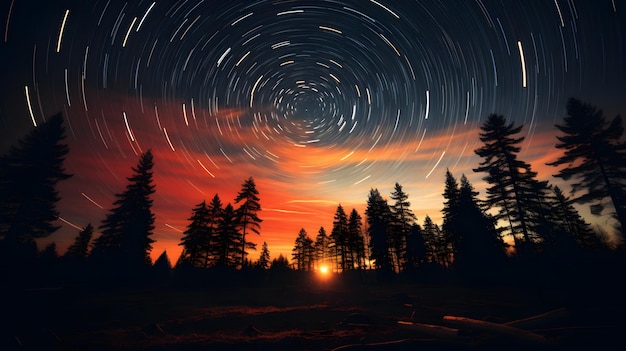 Nocne niebo z gwiazdami wykonanymi przy długim czasie ekspozycji