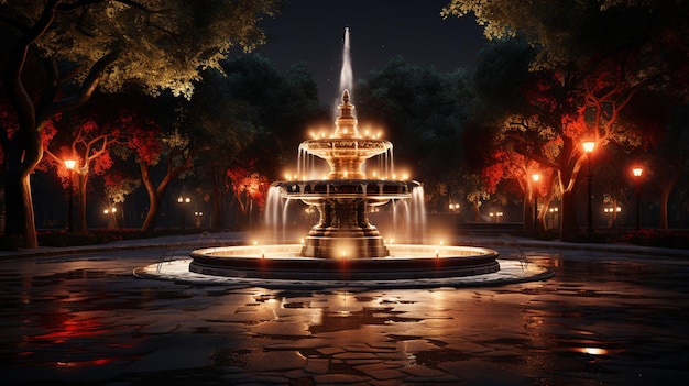 Nocne oświetlenie fontanny Generative Ai
