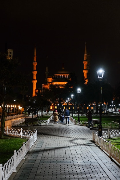 Nocny Błękitny Meczet w Stambule w Turcji