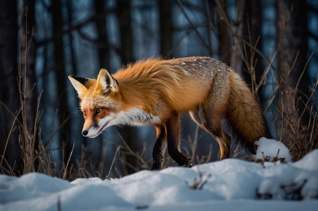 Zdjęcie nocny czerwony lis w naturalnym środowisku