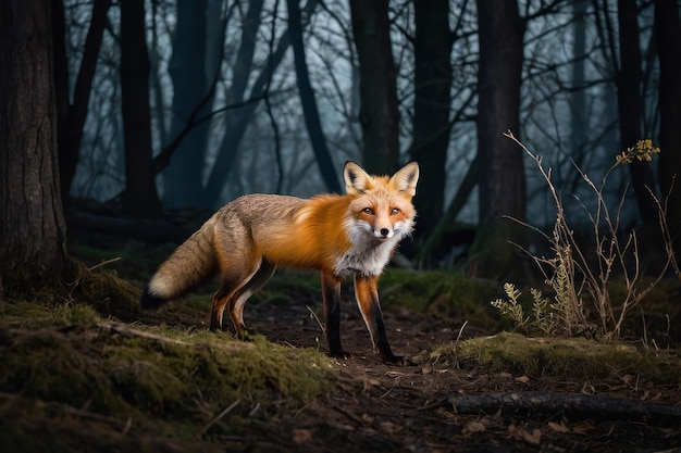 Zdjęcie nocny czerwony lis w naturalnym środowisku