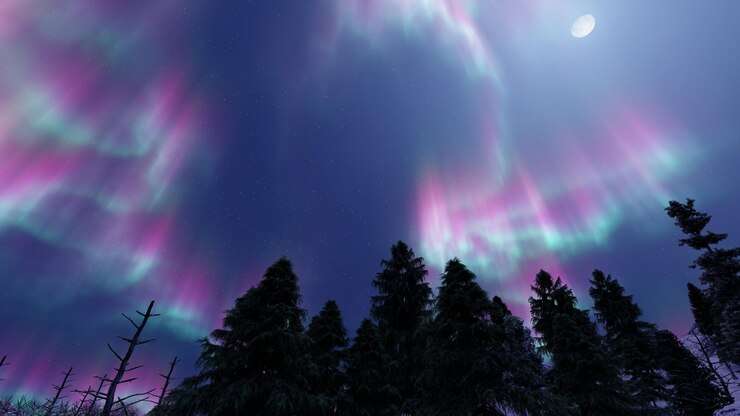 Zdjęcie nocny krajobraz z halo borealis