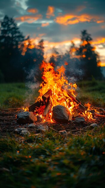 Nocny ogień na wsi