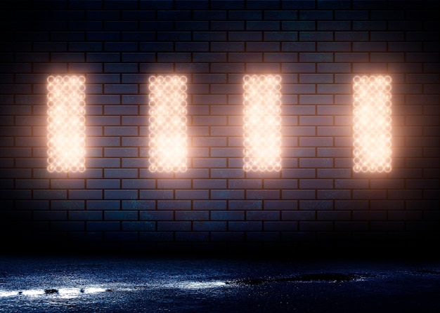 Nocny widok ciemnej ulicy, abstrakcyjna projekcja na pustej ścianie.