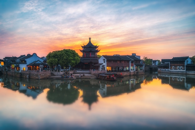 Nocny Widok Na Starożytne Miasto Suzhou