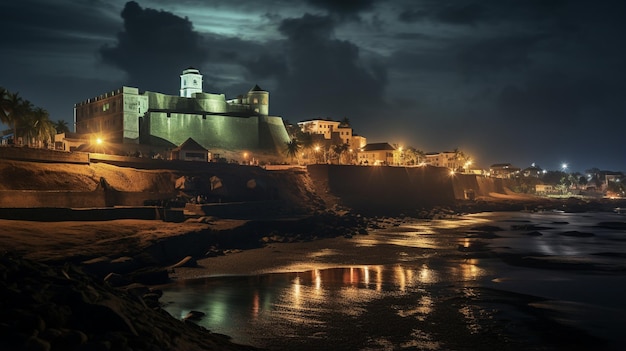 Nocny widok na zamek Elmina