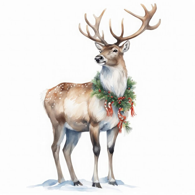 Zdjęcie nordic charm christmas reindeer akwarela ilustracja