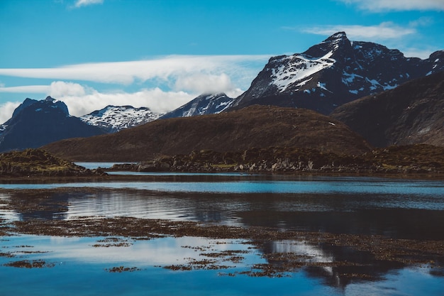 Norwegia góry i krajobrazy na wyspach Lofoty Naturalny skandynawski krajobraz