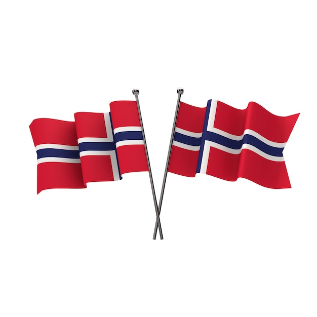 Norwegia skrzyżowane flagi na białym tle na białym tle Renderowanie 3D