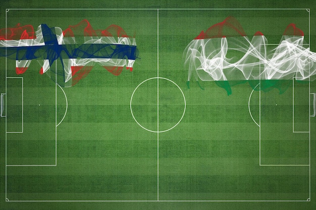 Norwegia vs Węgry mecz piłki nożnej kolory narodowe flagi narodowe boisko do piłki nożnej gra w piłkę nożną Koncepcja konkurencji Skopiuj miejsce