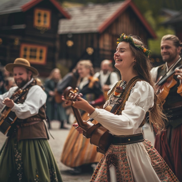 Zdjęcie norweski festiwal folkowy występ uliczny obraz