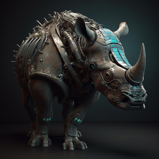 Nosorożec, który jest futurystyczną maszyną przyszłego świata Dzikie zwierzęta Ilustracja Generatywna AI