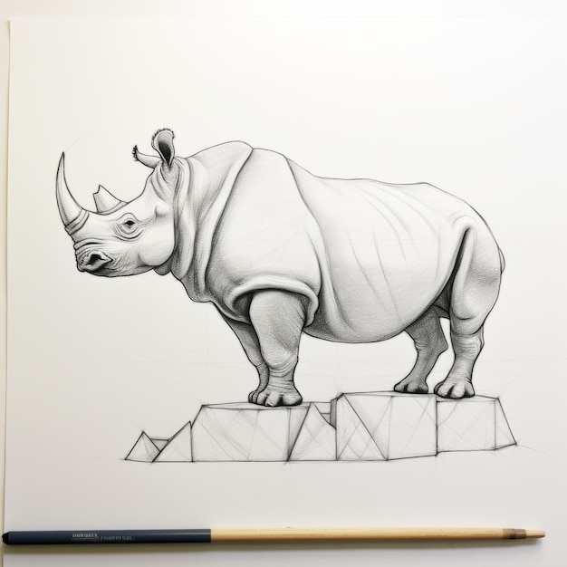 Zdjęcie nosorożec na skale: wyważone proporcje z geometryczną równowagą