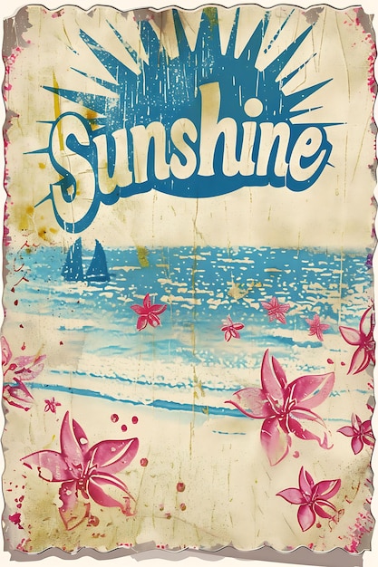 Nostalgiczna pocztówka przybrzeżna z wyciętymi krawędziami Ilustracja słoneczna