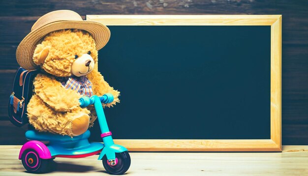 Nostalgiczna Przygoda Uczniaka Retro Zabawka z niedźwiedziem i vintage skuter pedałowy Złapać urok