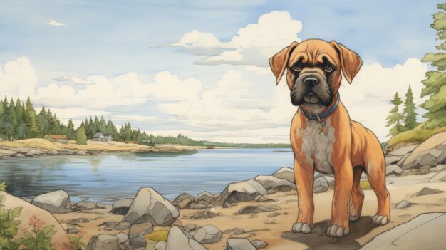 Zdjęcie nostalgiczne dzieci ilustracja książki mastiff puppy on quebec39s shores