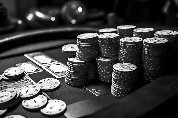Zdjęcie nostalgiczny stół do pokera stara czarno-biała fotografia