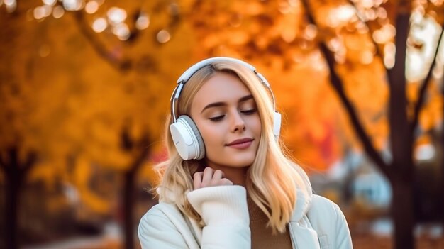 Zdjęcie noszenie słuchawek kobieta słuchawki dziewczyna słuchawki