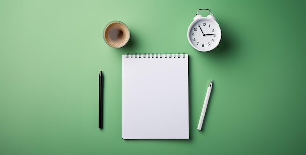 notatnik z długopisem i ołówkiem notatnik i ołówek copybook timer ołówek i filiżankę kawy na minimalnym