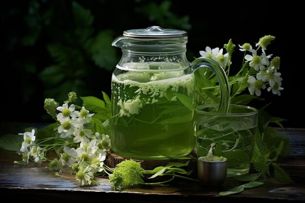 Zdjęcie nourishing green infusion wysokiej jakości zielony sok fotografia