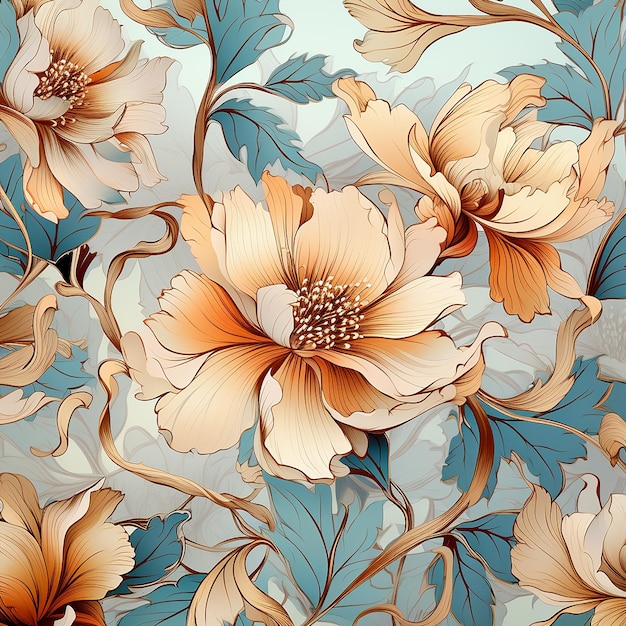 Nouveau Kwiaty Elegantne tło kwiatowe w stylu Art Nouveau Retro Design