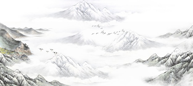 Nowa chińska koncepcja artystyczna abstrakcyjna ściana tła krajobrazu atramentu