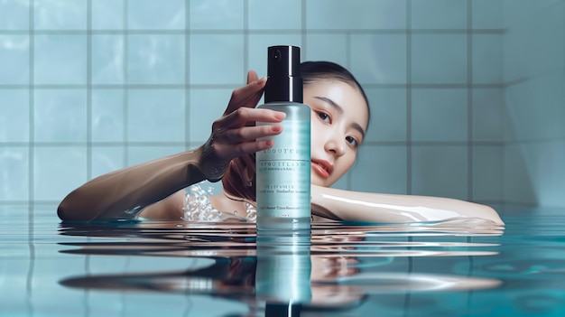 Nowa formuła do pielęgnacji skóry dla produktu z fotografią koncepcyjną w stylu surrealistycznej wody