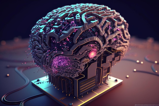 Nowa technologia sztucznej inteligencji Nauka futurystyczna Abstrakcyjna ludzki mózg Technologia AI CPU jednostka centralna chipset Big data Uczenie maszynowe i dominacja cybernetycznego umysłu Generatywna sztuczna inteligencja