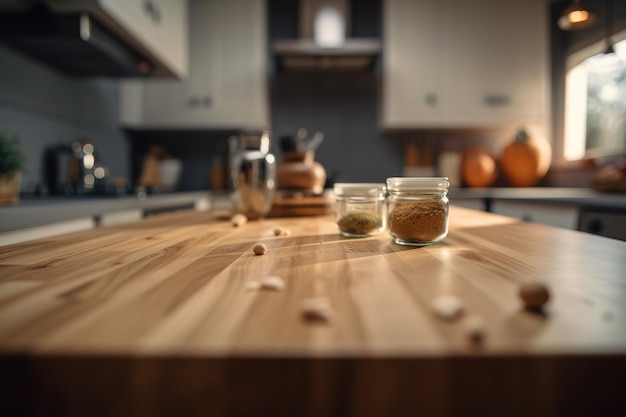 Nowe nowoczesne wnętrze kuchni Biało-szary narożnik kuchenny z barem współczesnej Generative AI