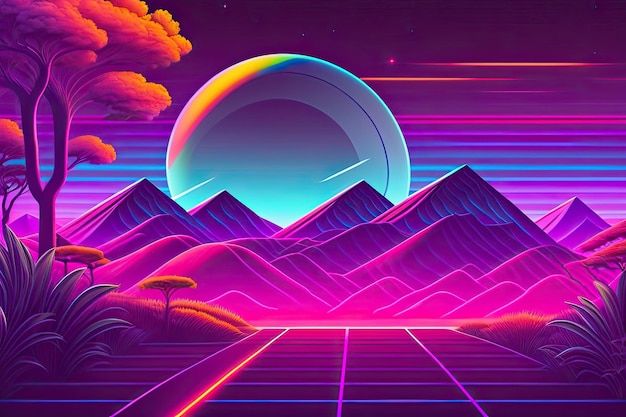 Nowe Retrowave Fioletowe Neonowe Tło Projekt Sztuka Generatywna Sztuczna Inteligencja