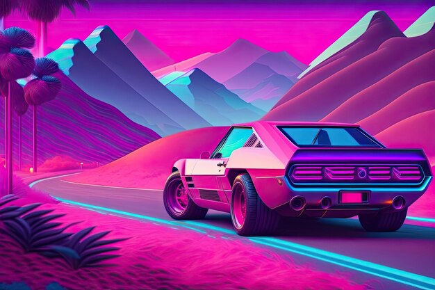 Nowe Retrowave Fioletowe Neonowe Tło Projekt Sztuka Generatywna Sztuczna Inteligencja