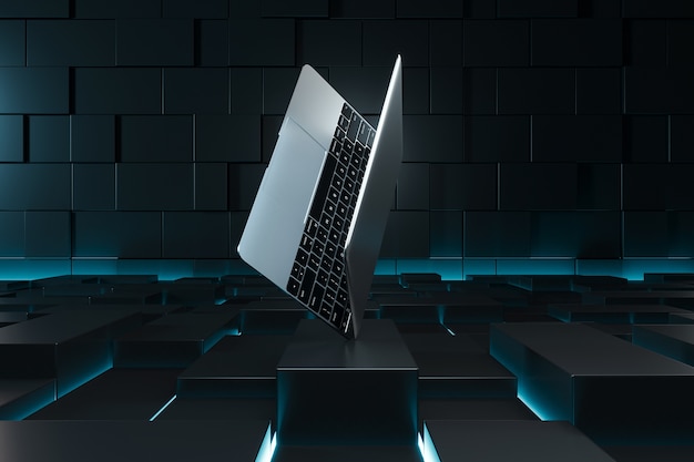 Zdjęcie nowe równoważenie laptopa z geometrycznymi kształtami