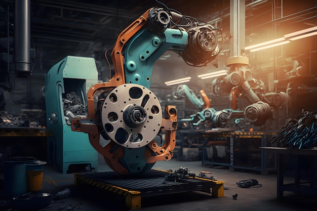 Nowe ustawienie robota do spawania maszyn dla linii produkcyjnej fabryki pojazdów samochodowych. Wygenerowano sieć neuronową AI