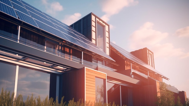 Nowo wybudowane domy z panelami słonecznymi na dachu Generative AI