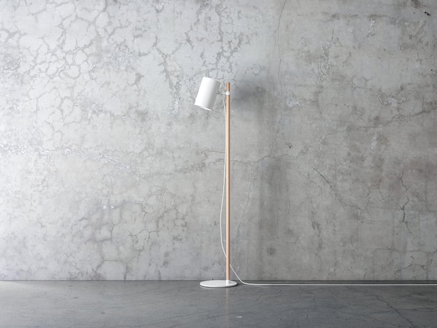 Nowoczesna biała lampa podłogowa w pustym pokoju renderowania 3d