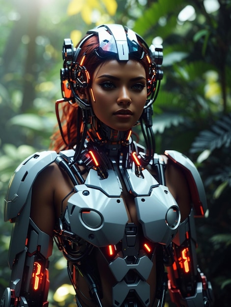 Nowoczesna cyborgowa kobieta w cyberpunkowym stylu 3d ilustracja projekt obrazu generowany przez AI