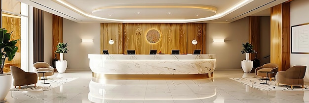 Nowoczesna elegancja biznesowa Stylowy lobby z eleganckimi meblami Gotowy do przyjęcia gości korporacyjnych